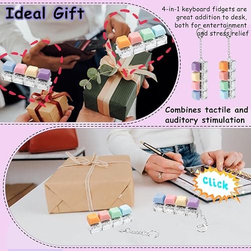 2 PCS Keyboard Fidget Toy, Keyboard Fidget Keychain 4-in-1 Keyboard Decompression Button Finger Clicker Toys, Button Stress Relief Fidget Gifts to Relief Stress (Purple Blue Pink Orange) thumbnail 5
