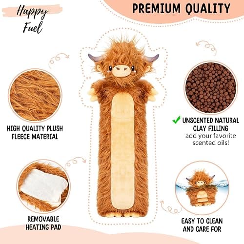 Brown Highland Cow Microwavable & Weighted Stuffed Animals - Unscented Heatable Plush Doll, Cute Cow Plush Toys Gifts for Girls Boys and Kids, Happy Fuel thumbnail 3