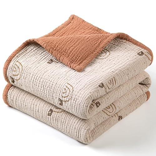 Lulu Moon Muslin Baby Blanket - Cotton Toddler Blankets for Cribs - Quilt Nursery Blanket for Baby Boys and Girls 47"x47"(Brown Rainbow) - Image 1