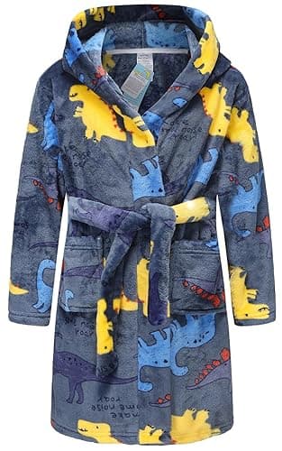 E.W Apparel Boys Fleece Robe Girls Hooded Bathrobe Toddlers Soft Fuzzy Robe for Kids - 3-4T - Dinosaur