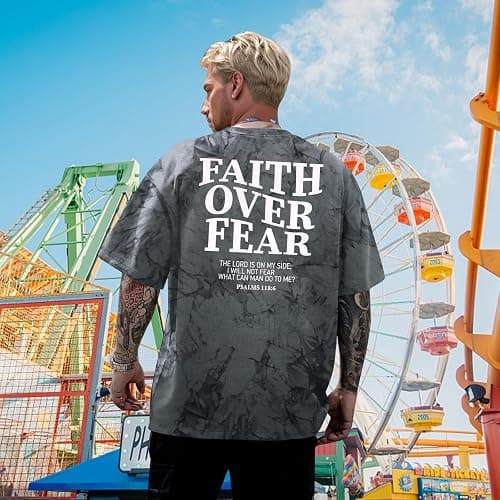 BANGELY Faith Over Fear Shirt Men Graphic Shirts Oversized Workout Gym Jesus Christian Religious Tees Short Sleeve Tops thumbnail 3