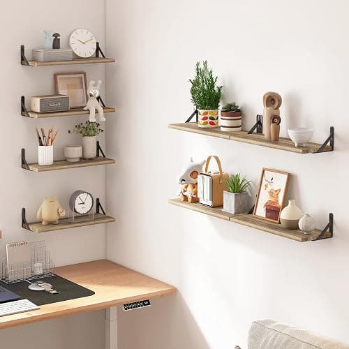 Fixwal Floating Shelves Width 4.7in Rustic Wood Wall Shelves Set of 8, Wall Shelves for Bedroom, Living Room, Kitchen, Bathroom, Office Decor and Plants Display (Carbonized Black) thumbnail 6