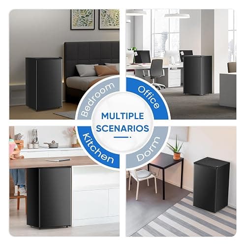 NEWBULIG Mini Fridge with Freezer 3.2 Cu.Ft Small Refrigerator for Office, Dorm, Small Fridge with Adjustable Thermostat, Energy Saving, Singel Door, Black thumbnail 3
