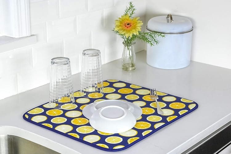 S&T INC. Absorbent, Reversible Microfiber Dish Drying Mat for Kitchen, 16 Inch x 18 Inch, Lemons thumbnail 2