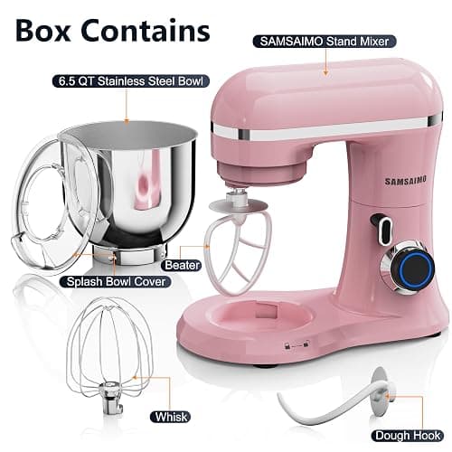 Stand Mixer, 6.5QT Tilt-Head Electric Kitchen Mixer 660W, 10-Speed Household food mixer with 304 Stainless Steel Bowl, Bread Cake Mixer include Dishwasher Safe Dough Hook, Beater and Whisk thumbnail 6