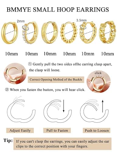 BMMYE Gold Huggie Hoop Earrings for Women Hypoallergenic 14K Gold Plated Mini Hoops Earrings Set for Multiple Piercing Lightweight Small Hoop Earrings Stack Jewelry for Gifts thumbnail 3