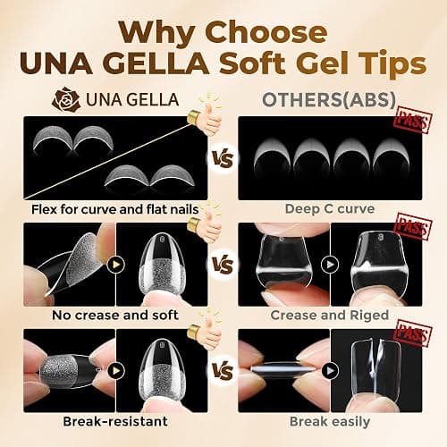 UNA GELLA Extra Short Almond Nail Tips Full Cover 504PCS Gel Nail Tips Short Almond Shaped Nails Tips Soft Gelly Gel Clear Fake Nails Tip for Acrylic Nail Tip Soak Off Home DIY Salon Nails 12 Sizes thumbnail 5