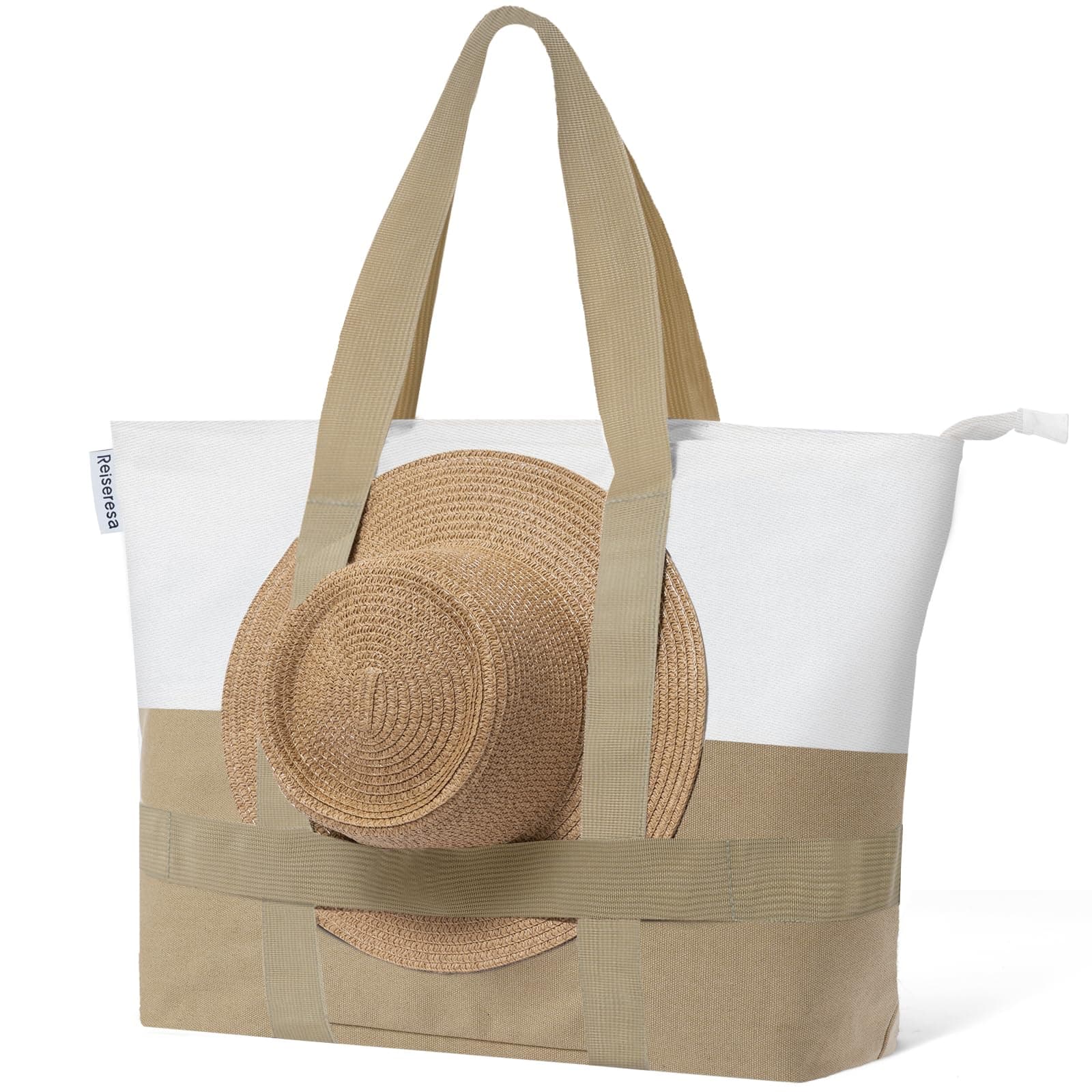 Extra Large Beach Bags for Women, Foldable Beach Tote Bag with Zipper Sandproof Waterproof Beach Tote Pool Bag for Beach Travel Swimming Gym - Image 1