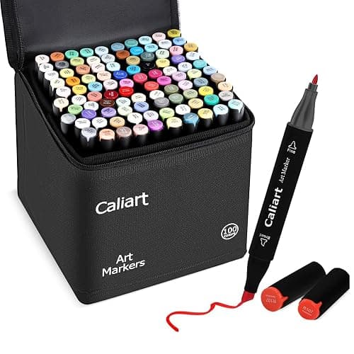 Caliart 100 Colors Alcohol Markers Dual Tip Art Markers for Adult Coloring | Fine & Chisel Tip Permanent Sketch Pens with Storage Case & Bleed-prevention Sheet for Beginners Artists Drawing Illustration - Image 1