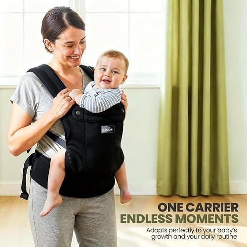 Ergonomic Baby Carrier for Newborn to Toddler - 100% Cotton, Breathable Fabric, Adjustable Baby Holder Carrier with Front & Back Carry Options - Soft Structured Baby Carrier for Moms & Dads - Black thumbnail 7