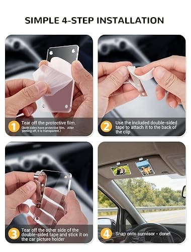 4 Pack Car Picture Holder, Clear Acrylic Magnetic Car Photo Holder, Horizontal & Vertical Photo Car Visor Photo Clip, Personalized Car Picture Frame, Suitable for Adding Family, Personal or Pets Photos thumbnail 5