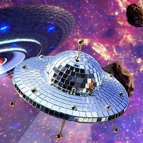 RGZOCT UFO Disco Ball Silver Disco Ball Decor Disco Spaceship Retro Reflective Décor Mirror Decorations for Home,Party,Garden,Handmade Gift (8 * 6inch) thumbnail 2