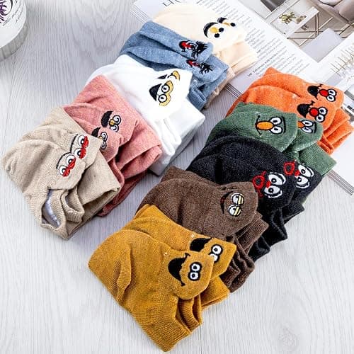 IBEILLI Women Cute Socks 10 Pairs Cotton Kawaii Embroidered Funny Low Cut Ankle Socks for Women Girls thumbnail 3