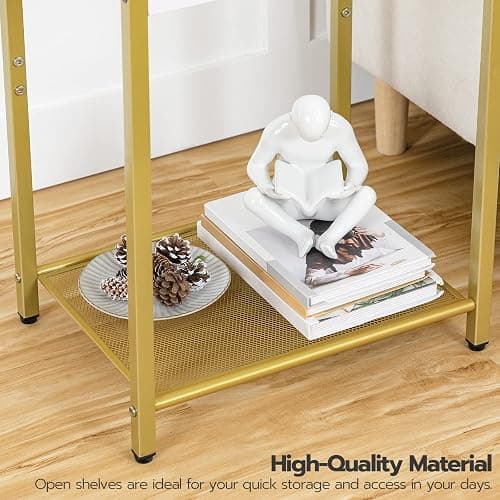HOOBRO End Table with Charging Station, Side Table with USB Port & Power Outlets, 3-Tier Slim Nightstand with Storage Shelves, Tempered Glass, for Living Room, Bedroom, Gold GD77UBZ01 thumbnail 8