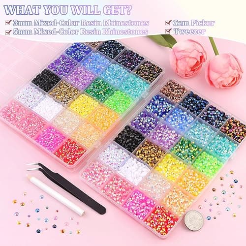 2 Boxes Jelly Rhinestones for Bedazzling, 30600Pcs 3mm & 5mm Multicolor Flatback Resin Gems for Crafting, Bedazzler Kit with Tweezer for DIY Crafts Book Fabric Decor Nail Art thumbnail 2