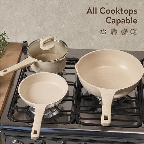 CAROTE 9Pcs Pots and Pans Set Nonstick, Induction Cookware Sets, NonStick Cooking Set, Kitchen Pots and Pans Set with Stay-Cool Handles, PFOA Free thumbnail 6
