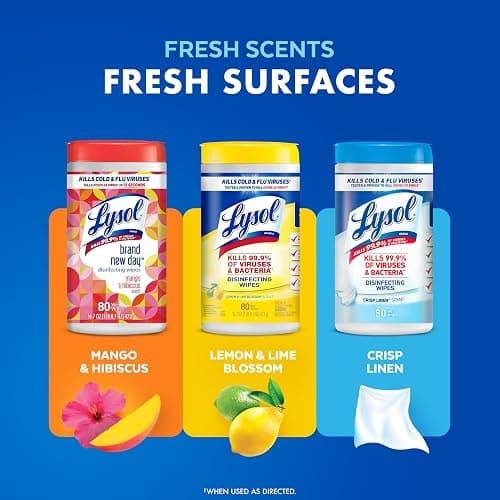 Lysol Disinfecting Wipes Bundle, Home Apartment Dorm Room Essentials and Cleaning Supplies, All Purpose Cleaner, Multi-surface Cleaning Wipes, Multi-Scent Sanitizing Wipes Bundle, 80 Count (4pk) thumbnail 6