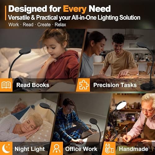 15W LED Desk Lamp with USB Charging Ports – Dimmable Table Lamp with 3 Color Temps, 5 Brightness, 4 Timers, Flexible Gooseneck Light with Base, Eye-Caring Reading Light for Home Office, Bedroom, Study thumbnail 7