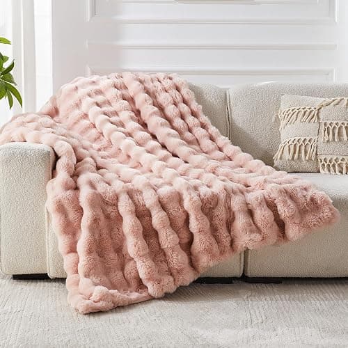 Faux Fur Throw Blanket for Couch, 1000 GSM Cozy Fuzzy Fluffy Soft Plush Thick Bubble Sherpa Blanket for Sofa Bedroom Living Room, Mothers Day Birthday Gifts for Women Home Decor - Image 1