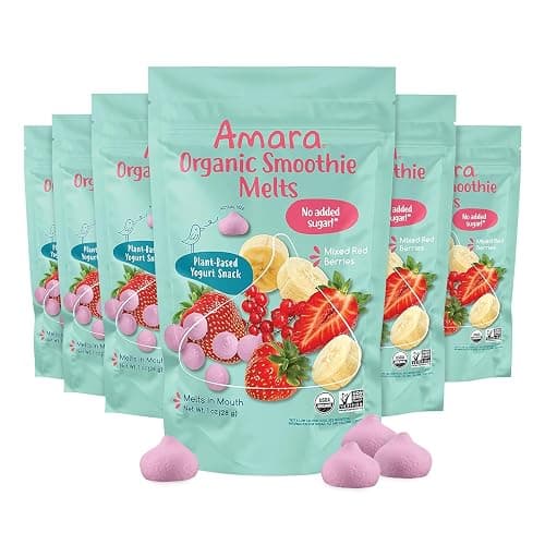 Amara Smoothie Melts - Mixed Red Berries - Baby Snacks Made With Fruits and Vegetables - Healthy Toddler Snacks For Your Kids Lunch Box - Organic Plant Based Yogurt Melts - 6 Resealable Bags - Image 1