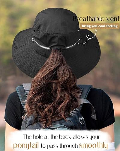FURTALK Sun Hats for Women Ponytail UPF 50+ Beach Summer Hat Wide Brim Packable Cowboy Hat thumbnail 3