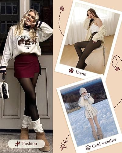 iceROSE 2 Pairs Fleece Lined Thermal Tights for Women – Sheer Black Pantyhose Warm Winter Thick Fake Translucent Leggings thumbnail 5