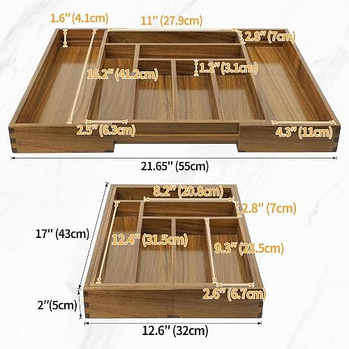 EcoFives Luxury Acacia Kitchen Drawer Organizer - Silverware Organizer - Utensil Holder and Cutlery Tray with Grooved Drawer Dividers for Flatware and Kitchen Utensils (8 Slot) thumbnail 2