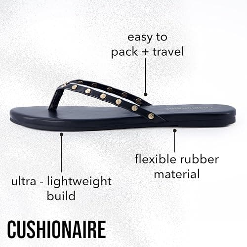CUSHIONAIRE Confetti Women’s Studded Flip Flop Sandal – Slip-On Thong with Memory Foam & Stylish Rivet Strap thumbnail 4