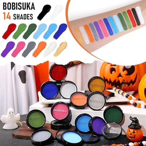 BOBISUKA Light Blue Face Body Paint, Water-Based Face Painting Kit & Body Paints, Kids Adults Facepaint for Halloween Sally Avatar Corpse Bride Smurf SFX Makeup, Costume Cosplay Party Theater & Stage thumbnail 7