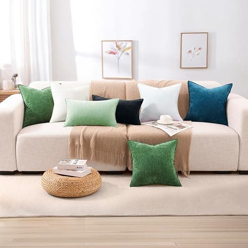 decorUhome Summer Couch Throw Pillow Covers 18x18 Set of 2, Decorative Soft Velvet Modern Cozy Chenille Pillow Cases with Elegant Design for Sofa Bed Living Room Home Decor, Sage Green thumbnail 8