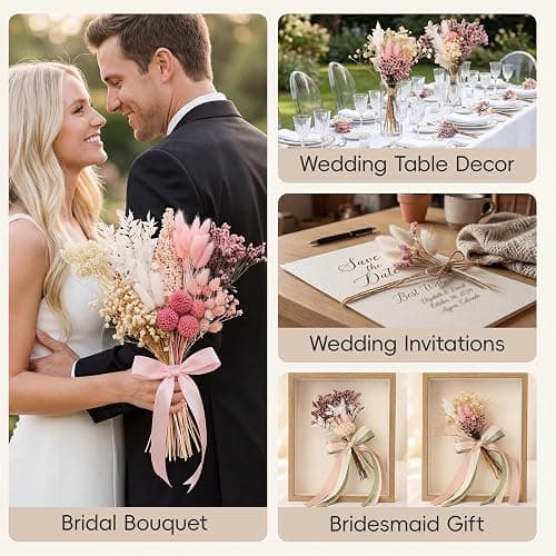 LUXEEASE DIY Boho Dried Flowers Bouquet 141 Stems, 9 Kinds Natural Preserved Flowers (Pink/White) Mini Dried Flower Arrangements for Home Wedding Centerpiece thumbnail 4