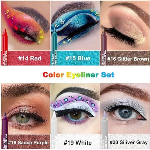 LemonSac 15PCS Colorful Eyeliner Pen Set, Eye Shadow Pencil, Pearl & Matte Metallic Glitter Eyeliner for Women, Eye & Lip Liner, Professional Eye Makeup Set thumbnail 3