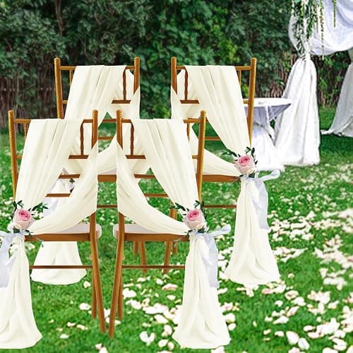 SiinvdaBZX 2 Panels Wedding Arch Draping Fabric 30" x 20Ft Ivory Sheer Chiffon Fabric Outdoor Extra Long Decorative Drapery Fabric for Party Ceremony Ceiling Curtain Backdrop thumbnail 7