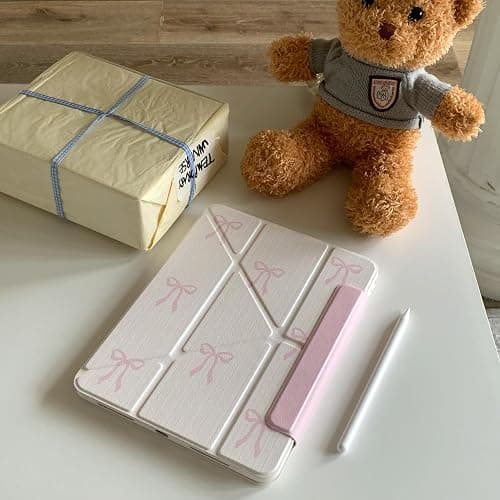 Detachable Magnetic 360 Rotating Adjustable Stand Hard PU Folio Case for Apple Bow Refreshing Baby Light Pink Color Chic Cute Lovely Adorable Girls Kids (for iPad Air 5 10.9-inch 5th Generation 2022) thumbnail 3