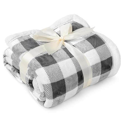 PAVILIA Checkered Sherpa Throw Blanket Couch Sofa Bed, Light Grey, 50x60 | GSM 460; Plush Flannel Fleece with Buffalo Plaid; Warm&Cozy for Home; Perfect Fall & Winter Decor Holiday Christmas Gift thumbnail 8