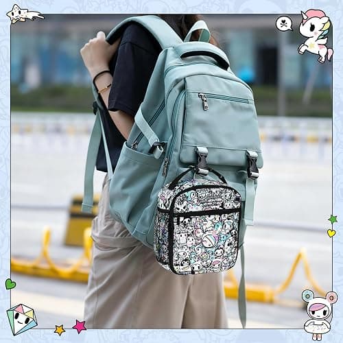 tokidoki Insulated Lunch Bag, Reusable Lunchbox for Work | 8.26"x3.54"x10.23". Polyester, insulated, reinforced handle, clasp. Side mesh, front pocket. For picnic, travel. thumbnail 2