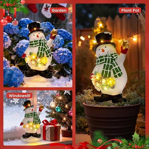 GIGALUMI Solar Snowman Christmas Decorations Outdoor Porch 9 inch, Outdoor Snowman Christmas Decor, Christmas Figurines and Statue with LED for Porch Garden Patio, Unique Gifts for Mom Grandma thumbnail 5