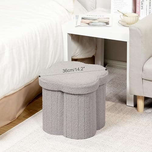 B FSOBEIIALEO Storage Ottoman Cube, Flowers Shaped Ottomans with Storage Foot Stool Footrest for Lving Room, Boucle Ottoman Seat for Dorm Room,Faux Teddy Fur, Grey 12.6"x12.6"x12.6" thumbnail 4
