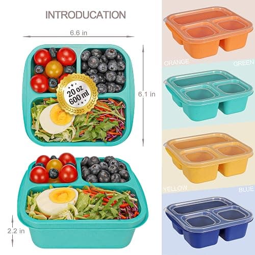 Bento Box For Kids, 4 Pack 3 Compartments Lunchable Meal Prep Containers Lunch Containers, Reusable Snack Containers with Lids, Snack Boxes for School, Work, and Travel thumbnail 3