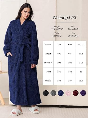 Artfasion Womens Long Fleece Robe - Warm Soft Floor Length Flannel Bathrobes for Winter Thicker Long House Coat with Pockets thumbnail 7
