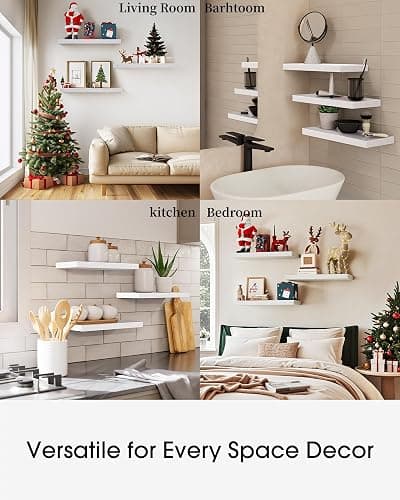 BAYKA White Floating Shelves for Wall – Rustic Wood Wall Shelves with Metal Brackets for Bathroom, Bedroom, Kitchen, or Living Room Decor Organization – Set of 3, Sturdy Storage with 22lb Capacity thumbnail 7
