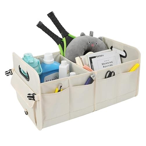 AOKJOY Car Trunk Organizer Car Storage Organizer Collapsible Multi Compartment Car Organizer Adjustable Straps for SUV(Beige) thumbnail 6