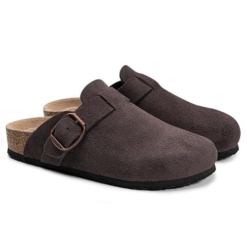 FITORY Womens Clogs Slip-on Potato Shoes Leather Mules with Suede Cork Footbed Size 6-11 thumbnail 4