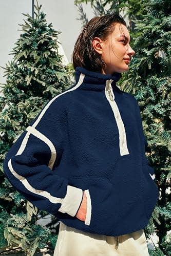 Panadila Womens Half Zip Sherpa Fleece Pullover Soft Oversized Sweatshirt with Pockets Warm Fuzzy Sweater thumbnail 3