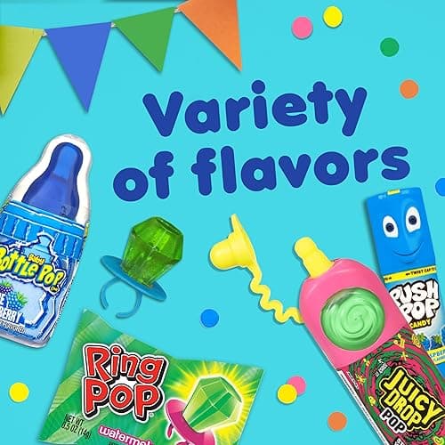 Candy Variety Pack, 18 Count Assorted Lollipops, Bulk Individually Wrapped Ring Pop, Push Pop, Baby Bottle Pop & Juicy Drop, Ideal for Birthdays, Party Favors for Kids & Hard Candy Gifts thumbnail 5