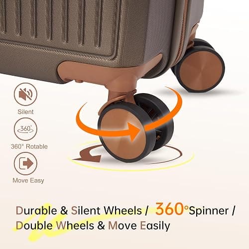 Hulsin Carry on Luggage with Spinner Wheels, 22x14x9 Airline Approved Carry-on Suitcase, Small Hardside Luggage with TSA Lock,Hard Shell Suitcase,Hard Case for Travel (Coffee, 20-Inch) thumbnail 3
