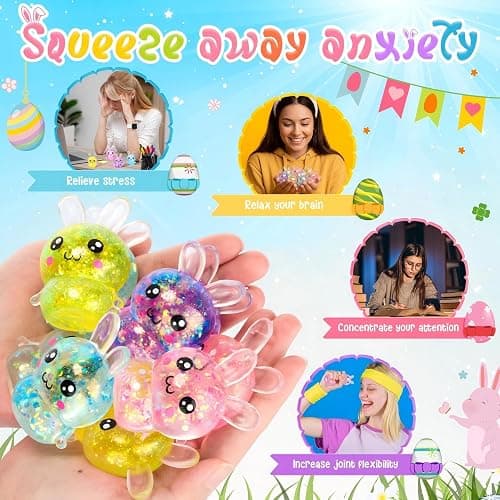 Halloscume 12 Pcs Bunny Squeeze Stress Balls Built-in Sequins Glitter Mental Health Month Basket Stuffers Slow Rising Fidget Bunny Balls Stress Relief for Easter Party Favor Birthday Rabbits Gift thumbnail 7