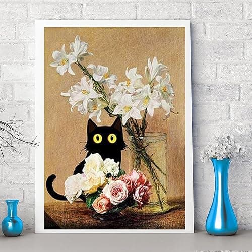 Diamond Painting for Adults and Beginners - 6pcs, 5D Round Diamond Digital Painting Kit, DIY Black Cat Diamond Art Painting, Matisse Van Gogh Living Room Bedroom Decoration (11.8x15.7 inches) - Black cat - 6 pieces thumbnail 2