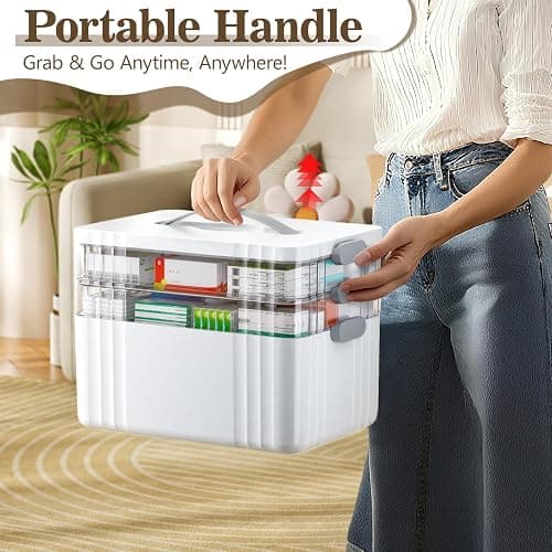 ARSTPEOE 3-Tier Medicine Organizer - Portable Medicine Cabinet with Handle | Multipurpose Medical Box, Pill Organizer, Empty First Aid Kit for Home thumbnail 6