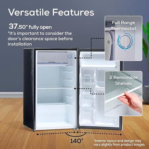 Igloo 3.2 Cu.Ft. Single Door Compact Refrigerator with Freezer - Slide Out Glass Shelf, Perfect for Homes, Offices, Dorms - Black thumbnail 5